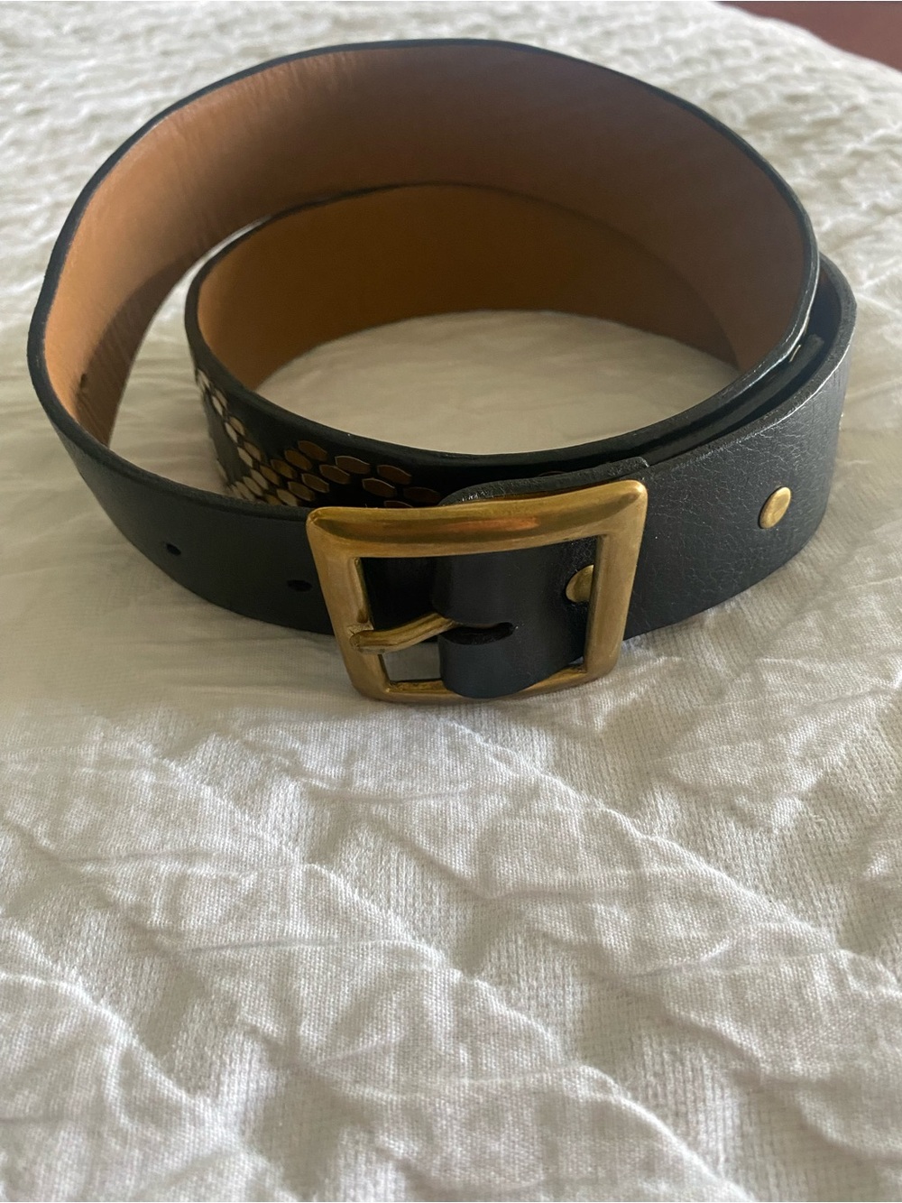 Women's Black Leather Belt with Brass Buckle - Picture 2 of 9